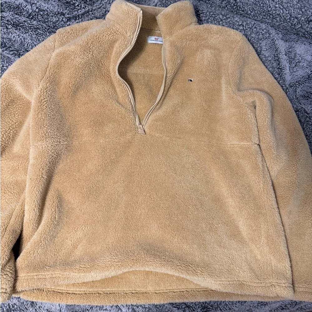 Vineyard Vines Tan Sherpa Quarter-Zip Pullover